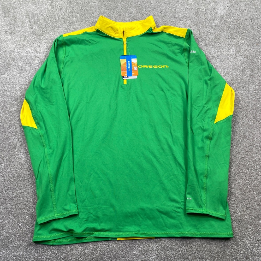 Columbia Tech Trail 1/4 Zip Pullover Mens Large Green Yellow Oregon Ducks Style
